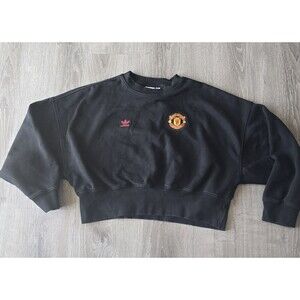 Adidas Manchester United UK ~Womans XS Cropped Sweatshirt Black